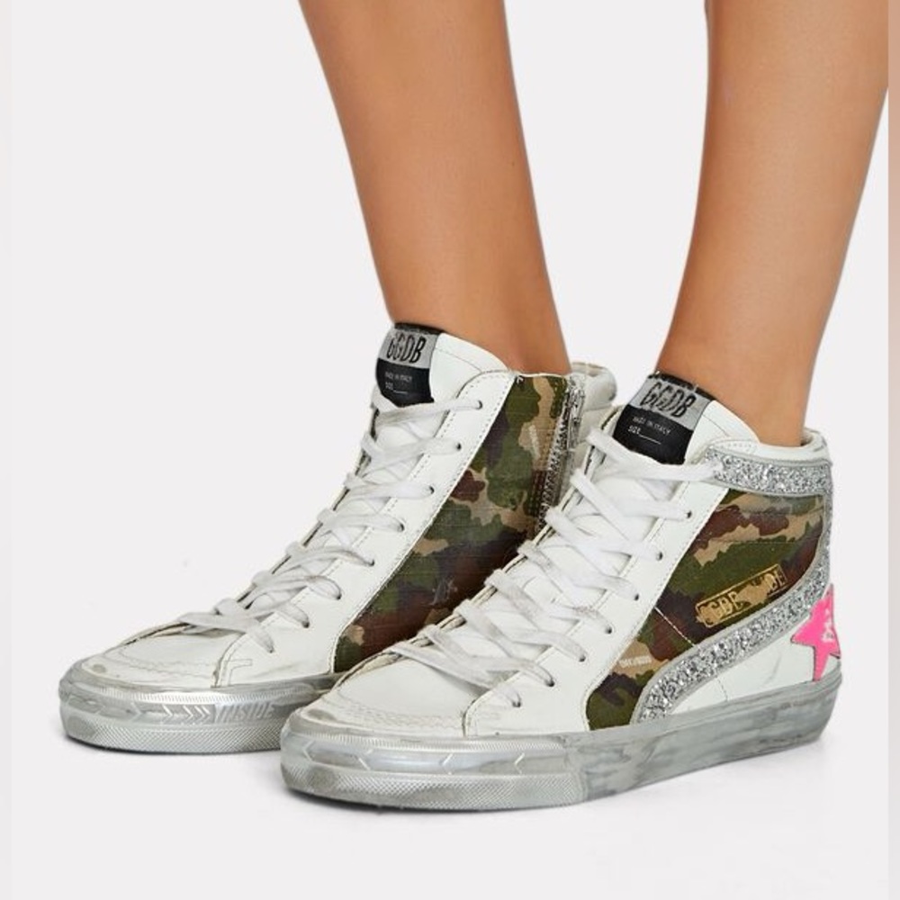 BNIB Authentic Golden Goose Slide Sneaker Camouflage Hot Pink White Size 38